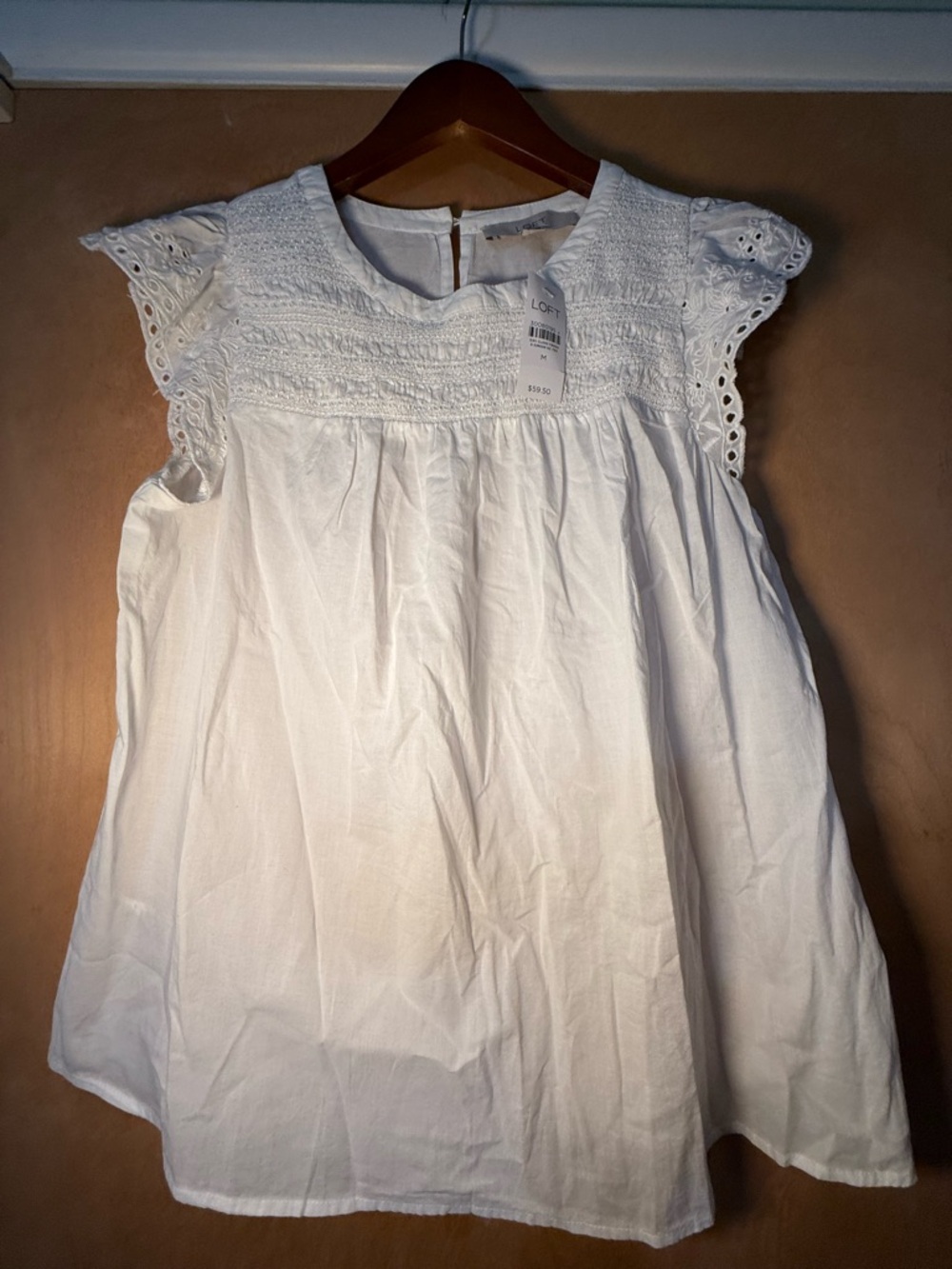 LOFT White Smocked Cotton Tunic Top